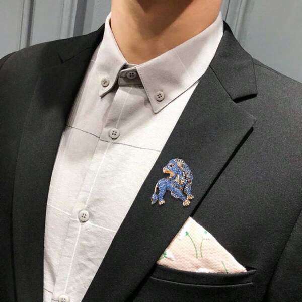 Rhinestone Lion-Shaped Lapel Pin Brooch For Men, Stylish New Suit Jacket Accessory And Fashion Men's Ornament School