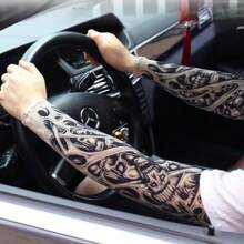 2pcs Sun Protection Sleeve Covers For Men, Thin Tattoo Arm Sleeves, Sun-Shading Sleeve, Cool Cycling Sleeves For Summer Fake Tattoo Arm Warmers Autumn Outfits Halloween Costumes Black Arm Sleeve Gifts For Men