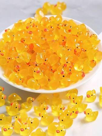 100pcs Luminous Mini Resin Duck Statues, Small Duck Figurines In Bulk For Dollhouse Decor, Miniature Garden Landscape, Hide And Seek, Pranks, Cute Party Favors, Crafts