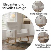 Poltrona a dondolo Teddy, poltrona per allattamento, poltrona per il tempo libero, poltrona a dondolo con schienale, poltrona da soggiorno, poltrona a dondolo per soggiorno, camera da letto, balcone, elegante poltrona relax per la vita moderna, bianca