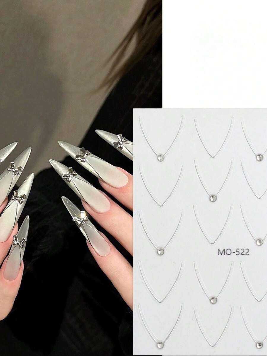 1 miếng dán móng tay hình trăng bạc phán xét, kiểu dáng tối giản thanh lịch, đính đá lấp lánh, miếng dán móng tay hình trăng bạc phán xét dập nổi 3D, mẫu mới về. - Nhiều màu - Xem 1