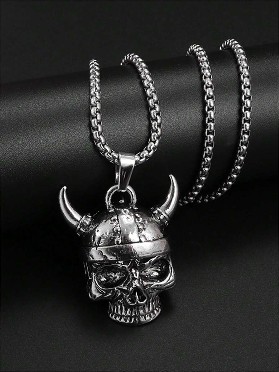 1 pièce Collier pendentif crâne à cornes vintage et créatif, bijou unique cadeau de fête rock pour hommes et femmes