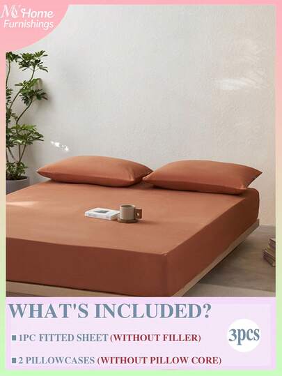 3pcs Orange Fitted Sheet, Bedding, Mattress Protector, Bed Cover, Bed Sheet, Comfortable Warm Home Textile, Anti-Pilling Mattress Protector, Soft & Skin-Friendly, Available In Multiple Colors For Boys, Girls, Student Dorms, Simple & Fashionable Home Decor, Soft & Comfortable Bedroom Bedding, Fashionable Mattress Cover, Full Mattress Protector, Machine Washable