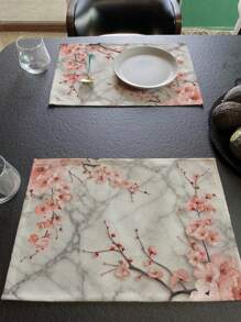 Juego de 1 pieza/4 piezas/6 piezas, Mantel individual de tela/lino de cocina, Mantel individual decorativo simple, Mantel individual con estampado de flores de ciruelo chino, Decoración de habitación para hotel, restaurante, fiesta festiva, Adecuado para decoración de vajilla del hogar durante todo el año