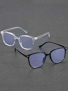 2pcs Men's Geometric Plastic Nail Embedded Glasses, Minimalist Style Transparent, Suitable For Daily Life,Office, Decoration, Glasses Accessories - 透明防藍光 - 查看 8