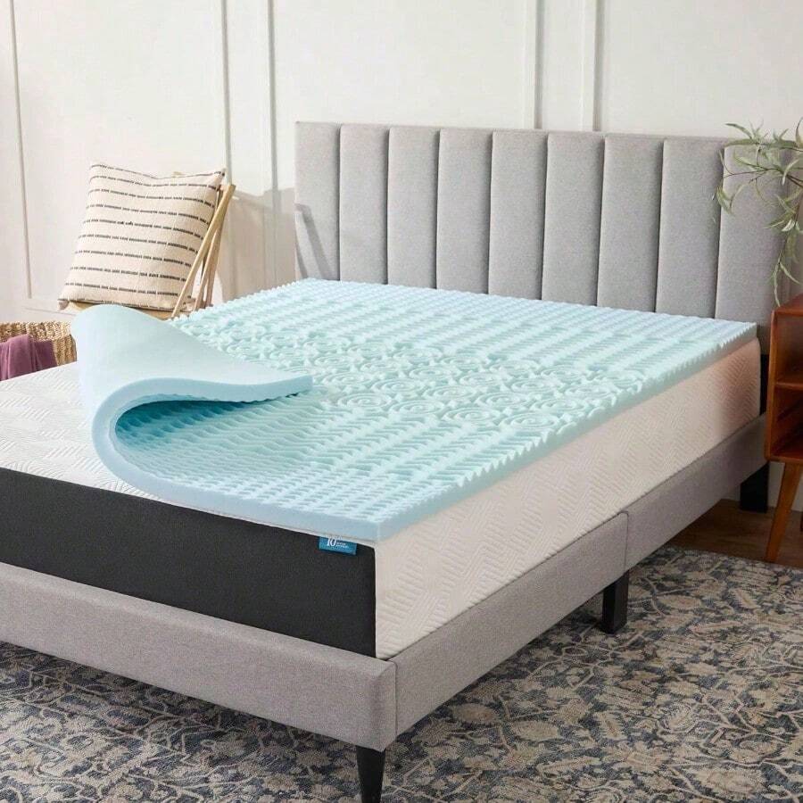 Linenspa Colchoneta de Memory Foam con Gel Sobrecolchón de 5 Zonas de 5 cm Topper para Colchón Sensación Suave y Acolchada Alivia Puntos de Presión King - Gel - Ver 1