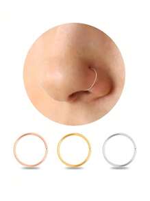 3Pcs 14K Gold Plated Nose Rings Hoops For Women/Men, 20 Gauge 8mm Small Thin Nose Piercing Jewelry, Tiny Septum Cartilage Helix Tragus Earrings Hoops Silver Rose Gold Black