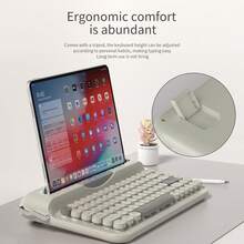 ATTACK SHARK AJAZZ AF84 无线打字机键盘，可爱复古美学设计，带集成支架，适用于平板电脑、手机，混色复古圆形键帽，2.4GHz 无线/蓝牙连接，适用于平板电脑/PC/Windows 系统