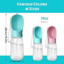 Bouteille d'eau pour chien de 550 ml/19 oz, distributeur d'eau portable pour animaux de compagnie étanche avec bol d'alimentation, convient pour la promenade en plein air, la randonnée, les voyages, en plastique (bleu/rose)