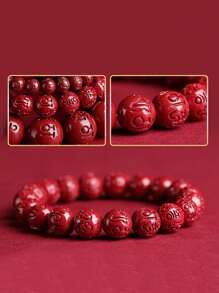 Pulseira de mantra com 6 palavras e cinábrio nativo, pulseira elástica de areia dourada roxa com alto teor de areia do imperador, pulseira vermelha da sorte para o ano de nascimento, ioga, estilo vintage para homens e mulheres, pode ser usada diariamente