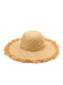 LEAJOURNO. 1pc Women's Spring/Summer Handmade Crochet Wide Brim Straw Hat, Bowknot Sunshade Sunhat, Bucket Hat For Outdoor Beach
