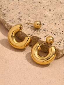 2 piezas de Pendientes de aro de acero inoxidable con baño de oro de 18 quilates de moda, a prueba de agua y resistentes a la decoloración, adecuados para el uso en vacaciones de la mujer