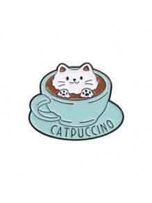 1/4 peças Broche de Liga Metálica Decorativo e Versátil de Café, Gato e Sorvete em Estilo Cartoon