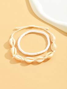 2 Piezas de pulsera de tobillo versátil con diseño trenzado de conchas, adecuado para uso diario de mujeres y para llevar a la playa