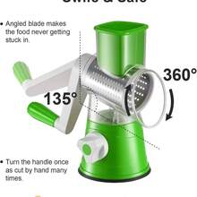3 In 1 Rotary Cheese Grater Handheld Vegetable Slicer Stainless Steel Blades For Cheese Carrots Nuts Blue Multi Functional Kitchen Gadget Ergonomic Handle For Comfortable Use Dishwasher - 綠色 - 查看 4