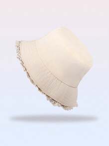 1pc Solid Color Dopamine Lace Patchwork Bucket Hat, Simple Versatile Stylish Fashion Casual Sun Protection Travel Beach Hat