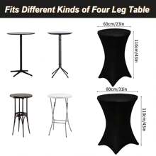 1 pieza Cubierta de mesa de cóctel de poliéster elástica, adecuada para decoración de mesa de bar redonda, mantel ajustable de 4 vías para eventos de boda y fiesta
