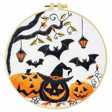 1 件刺绣套件，20x20cm/7.9x7.9 英寸，万圣节南瓜主题，手工 DIY 刺绣套件，适合成人和初学者，包含说明书、印花布、刺绣框架、针线 - 彩色 - 查看 13