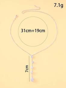 1pc Silver Geometric Crystal Pendant Y-Style Necklace, Decorative Clavicle Chain Jewelry For Women, Summer