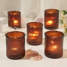 6/12 件琥珀色许愿蜡烛台，适用于餐桌中心装饰，玻璃茶灯烛台，适用于婚礼装饰，散装茶灯台，非常适合家庭餐桌中心装饰 - 多色 - 查看 5