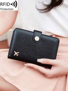 MIYIN 1 pièce Porte-passeport minimaliste accessoire de voyage - rangement pratique Porte-passeport multi-cartes en PU - fermeture par pression motif avion fournitures de vacances articles de voyage Portefeuille de passeport accessoires de voyage affaires décontractées femme et homme indispensables de voyage incontournables pour le voyage et la rentrée scolaire pour offrir à la famille, aux amis, aux amoureux