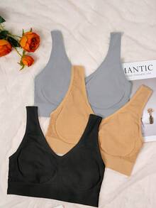 3 件套女士加大码无缝舒适无钢圈透气文胸套装