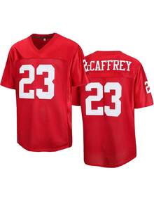 Atonmore Men's 23 Red American Football Jersey Casual Short Sleeved Embroidered Stitching V-Neck T-Shirt Party Rugby Sports Top - Red - View 1