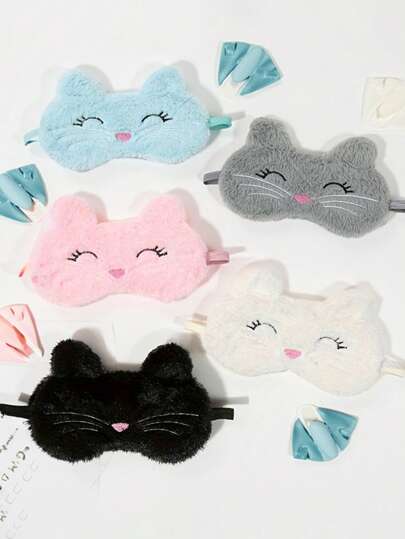 Cute Cartoon Cat Design Plush Sleep Eye Mask, Fashionable