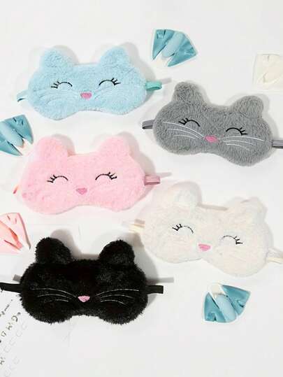 1pc Cute Cartoon Kitty Element Soft Plush Sleep Eye Mask, Smooth, Comfortable, Helps Sleep, Suitable For Daily Wear And Gift Giving