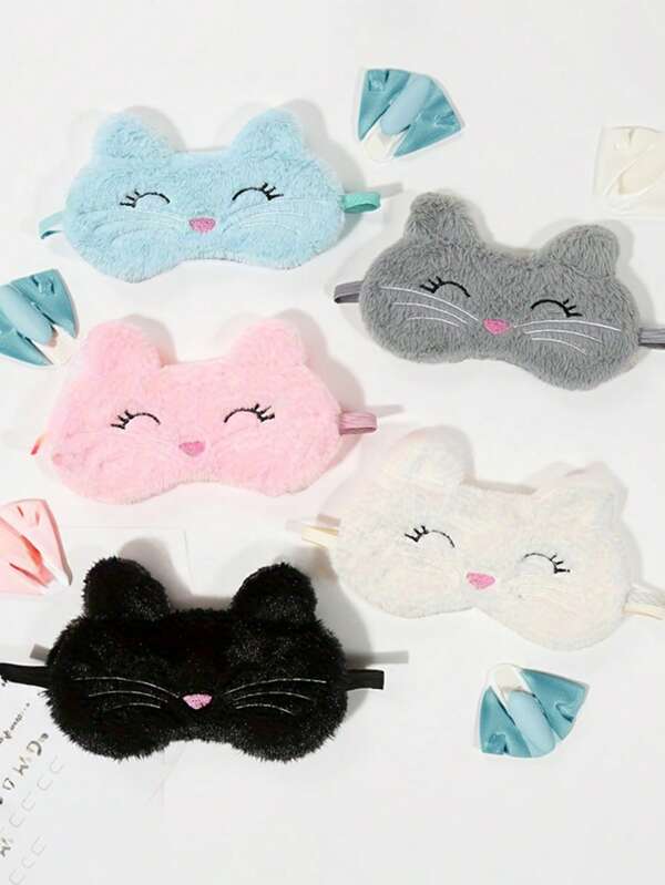 Cute Cartoon Cat Design Plush Sleep Eye Mask, Fashionable