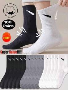 10 Pairs Of Men's Breathable Sports Socks, Fashionable Letter Printed High Stretch Outdoor Running Socks, Comfortable, Breathable, Anti-Smelling And Antibacterial Socks Are Suitable For Everyday Life Men's Sports Socks - Breathable Moisture-Wicking Athletic Socks For Running, Gym, Basketball - Non-Slip Cushioned Crew Socks (Pack Of 6), Fall Socks - A - View 10