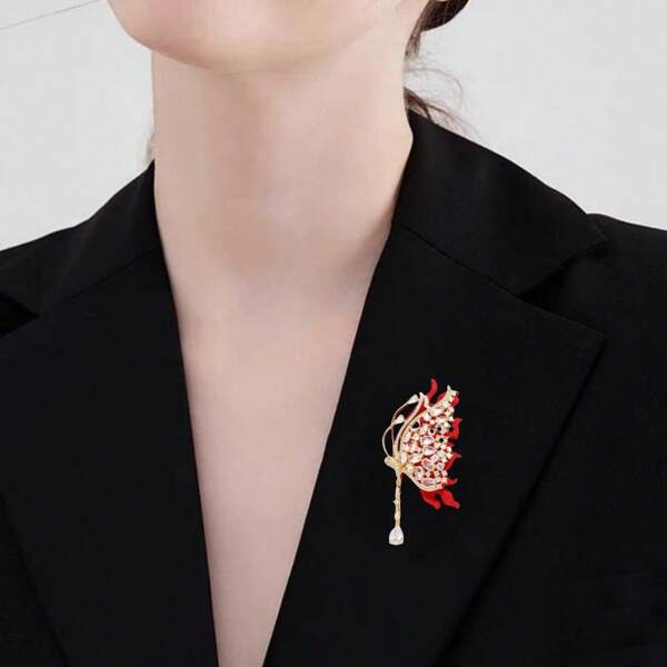 Sparkling Rhinestone Tassel Red Butterfly Brooch: A Luxury Brooch For Women, Exuding Elegant Temperament. A Stylish Accessory For Coats, Dresses And Other Outfits, Suitable For Year-Round Wear. Backpack For School