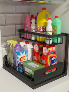 Under Sink Organizer, Pull Out Cabinet Storage 2 Tier Slide Out Sink Shelf, Kitchen Organizers And Storage, Black, 1 Pack - màu đen - Xem 3