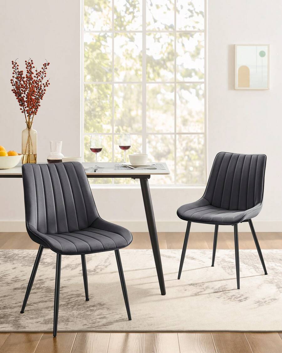 Lot de 2 Chaise Salle à Manger, Chaise Cuisine, Supportant Jusqu'à 120 kg, Pied en Acier, Dossier Ergonomique, pour Salle à Manger, Cuisine, Gris et Noir d'Encre - Noir - Voir 1