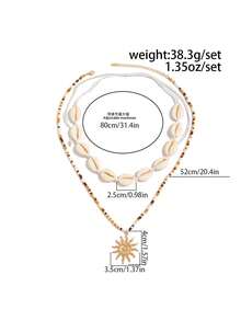 Joyería de estilo bohemio de verano, collar de cuentas de cáscara de coco, collar gargantilla de múltiples capas con colgante de lujo en forma de sol - Multicolor - Ver 6