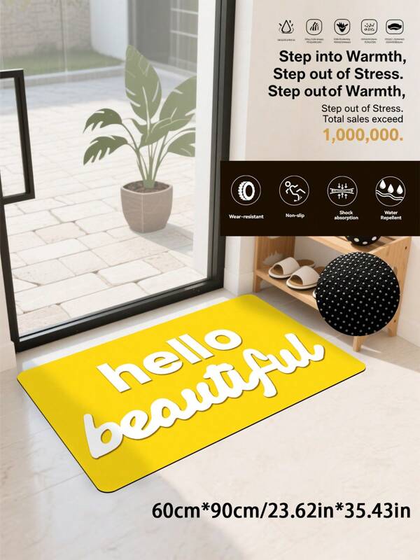 1 Piece Non-Slip Ultra-Absorbent Farman Velvet Bath Mat Soft Thickened Greeting Door Mat Area Floor Mat Indoor/Outdoor Entry Door Mat Area Rug Microfiber Polyester Bath Mat - Hello Beautiful Non-Slip Bathroom Carpet Back To School