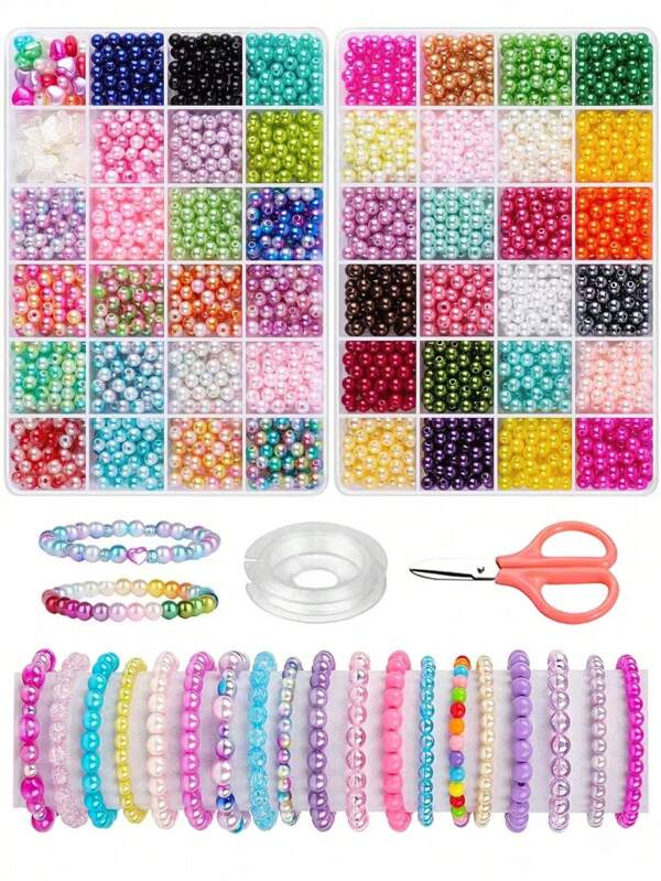 2 cajas Kit para hacer joyas de perlas, 48 colores para hacer pulseras, collares y aretes DIY, set de perlas redondas, adecuado para fiestas, Halloween, Navidad, Día de San Valentín, regalos de cumpleaños