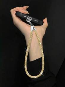 Funkelnder goldener Handyschlüsselanhänger (benötigt Licht oder Sonne), diebstahlsichere glitzernde Schulter-Halskette mit sicherem Verschluss für Hülle. Glitzer Handyriemen Anti-Verlust Schlüsselanhänger Handyzubehör Umhängeband Kette für alle Handyhüllen, strapazierfähiger multifunktionaler Schlüsselanhänger, funkelnder Schlüsselanhänger-Riemen zum Schutz von Gehäusen/Ohrhörern, transparente Pads zum Befestigen der Handyhülle enthalten.