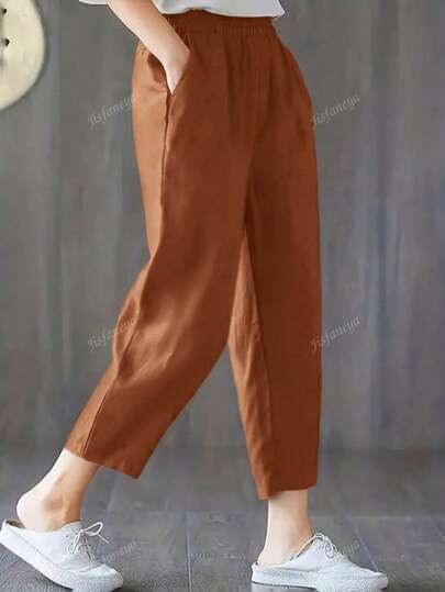 Women's Loose Solid Color Pocket Casual Pants, All Season