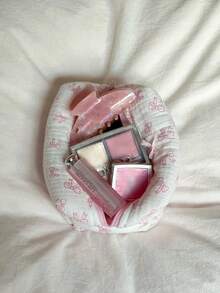 花卉绗缝化妆包，拉链八角形手提化妆包，大容量绗缝化妆包，可爱花卉女士洗漱包，蓬松化妆包，礼物，生日礼物，旅行必备，度假，暑假，返校季，背包，旅行包，女士化妆包 - 粉色 - 查看 7