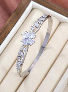 Luxurious High Quality Shinny Bling Bling Zirconia Flower With Irregular Leaf Girl Bracelet For Party Gift