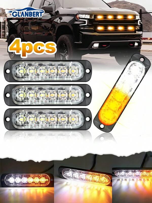 GLANBERT 3pcs LED Emergency Strobe Lights, Red Blue 6 LED Strobe Warning Emergency Flashing Light Caution Construction Hazard Light Bar For Car Truck Van Off Road Vehicle ATV SUV Surface Mount