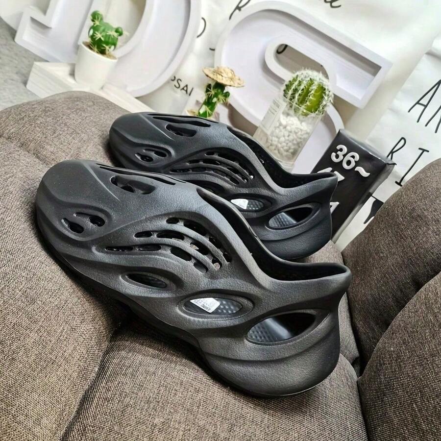 Foam Runners Shoes For Men Women, Soft Cloud Slides Slippers Non-Slip Walking Sandals, Beach Platform Pillow Sandals Lightweight Slip-On Foam Runners, Outdoor Quick-Drying Sports Slides - 黑色 - 查看 1