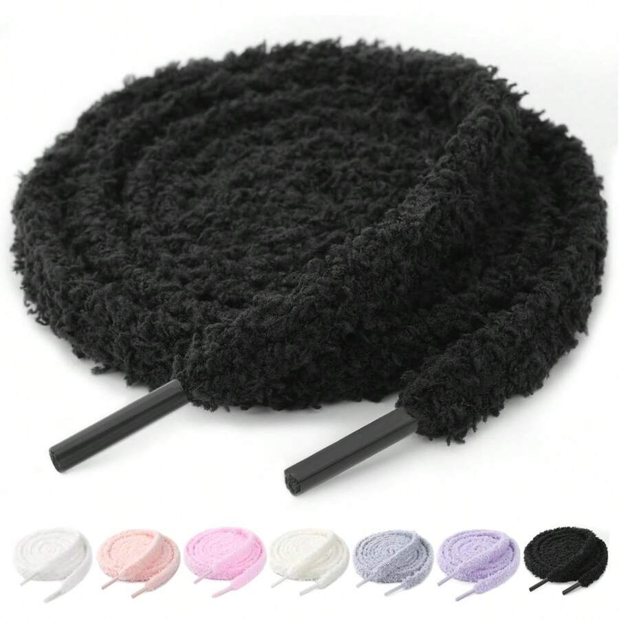 1 par de cordones de zapato gruesos, anchos y suaves de felpa, adecuados para diversos zapatos, ropa y accesorios con cordón