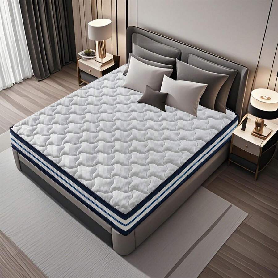 Matratze 140x200 - Höhe 23 cm, Matratze 2 Personen,      Ergonomische, Milbenfest und Hypoallergen, Geeignet für alle Jahreszeiten - Blau-Weiß - Übersicht 1