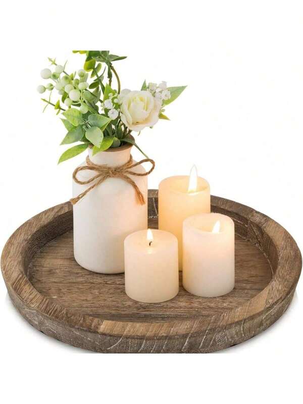 1pc Vintage Distressed Wooden Decor Candle Holder Tray, Rustic For Kitchen, Living Room, Coffee Tray