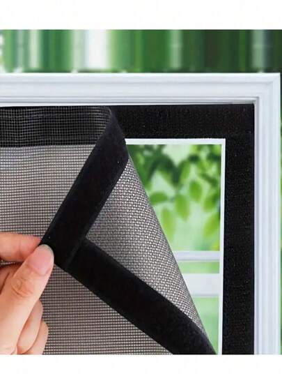 Mosquitera negra de fácil instalación - No se necesita perforar, con gancho y bucle autoadhesivos, red anti-mosquitos de poliéster autoadhesiva, perfecta para ventanas y puertas