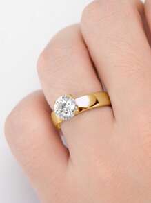 XUJIA 1 buc Inel de logodnă din argint 925 pentru femei, inel cu moissanit rotund de 8 mm și 2 ct, inel Solitaire clasic cu 4 vârfuri, inel de promisiune sau verighetă perfect pentru ea