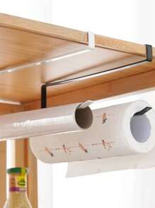 1pc Kitchen Roll Rack Under Cabinet, No Drilling Required, Space Saving, Modern Stainless Steel Tissue Holder, Forged Iron, Thickened Flat Wire, Round Edge And High Hook Design