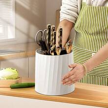1 Set Rotating Knife Holder, Kitchen Knife & Utensil Storage Rack With Cup Holder, 360° Swivel